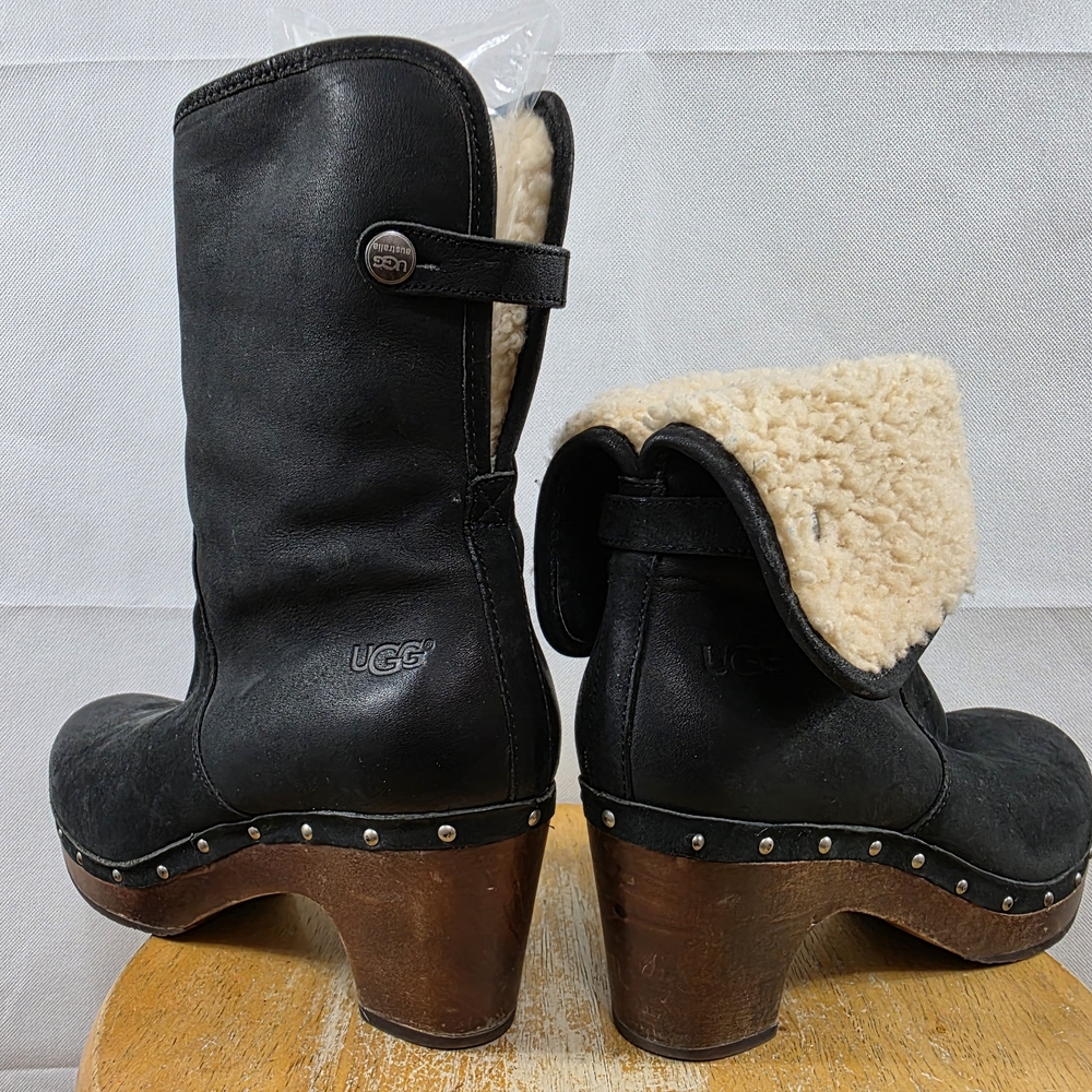 UGG Women's Black and Cream Shearling Boots